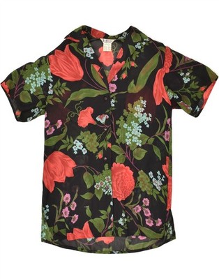 Marella Damen Kurzarmshirt UK 10 Small schwarz Blumenmuster AP09