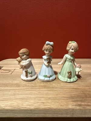 Vintage Enesco Growing Up Birthday Girl Figurines  Ages 1, 2, And 3 SH2