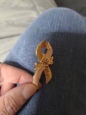Vintage Avon Gold Tone Pink Enamel Breast Cancer Awareness Ribbon Lapel Pin Rose