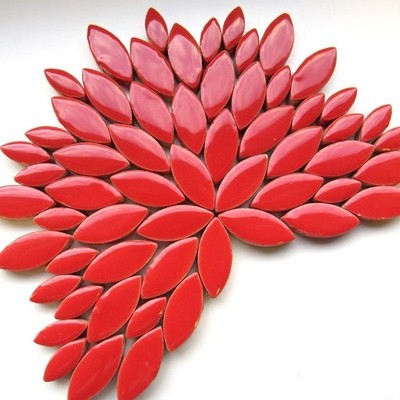 Poppy Red Petal Shaped Ceramic Mosaic Tile Pieces - 25 tiles - 2 Sizes