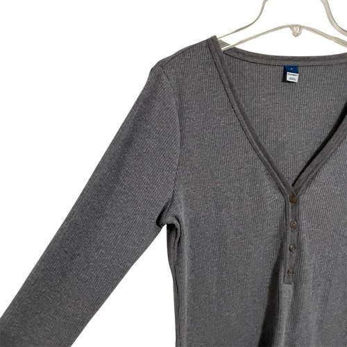 Old Navy Ribbed Henley Top Women's Size L Charcoal Gray Basic Casual Layer NWT - Picture 3 of 7