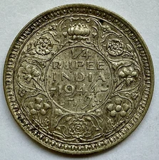 India British 1944 L 1/4 Silver Rupee. KM #547