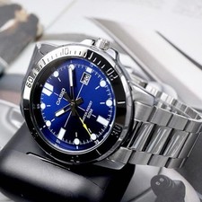 Casio analog watch Big face stainless steel blue used