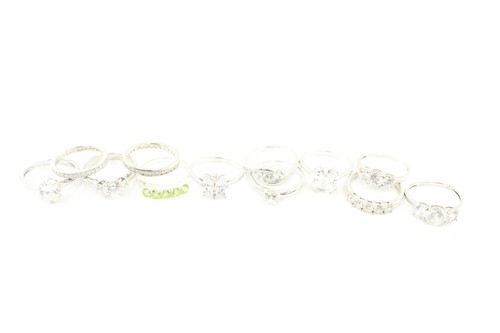 Sterling Silver Rings Clear Gemstone Solitaire Trilogy x 12 (30g)
