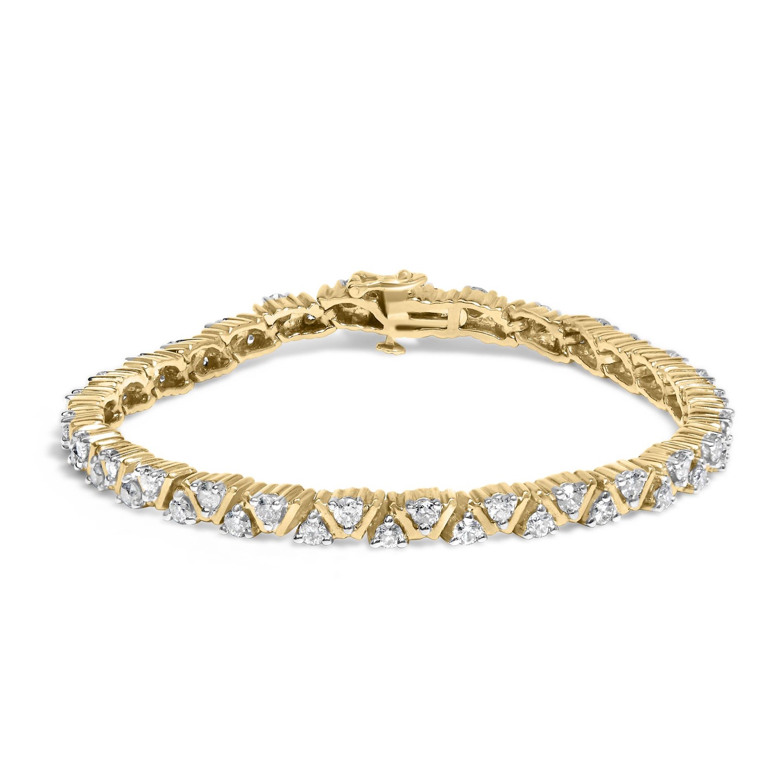 14K Yellow Gold 4.00 Cttw Diamond Triangle Link Tennis Bracelet
