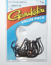 gamakatsu octopus circle hook size 1/0 25 per pack 208411-25 value pack hooks