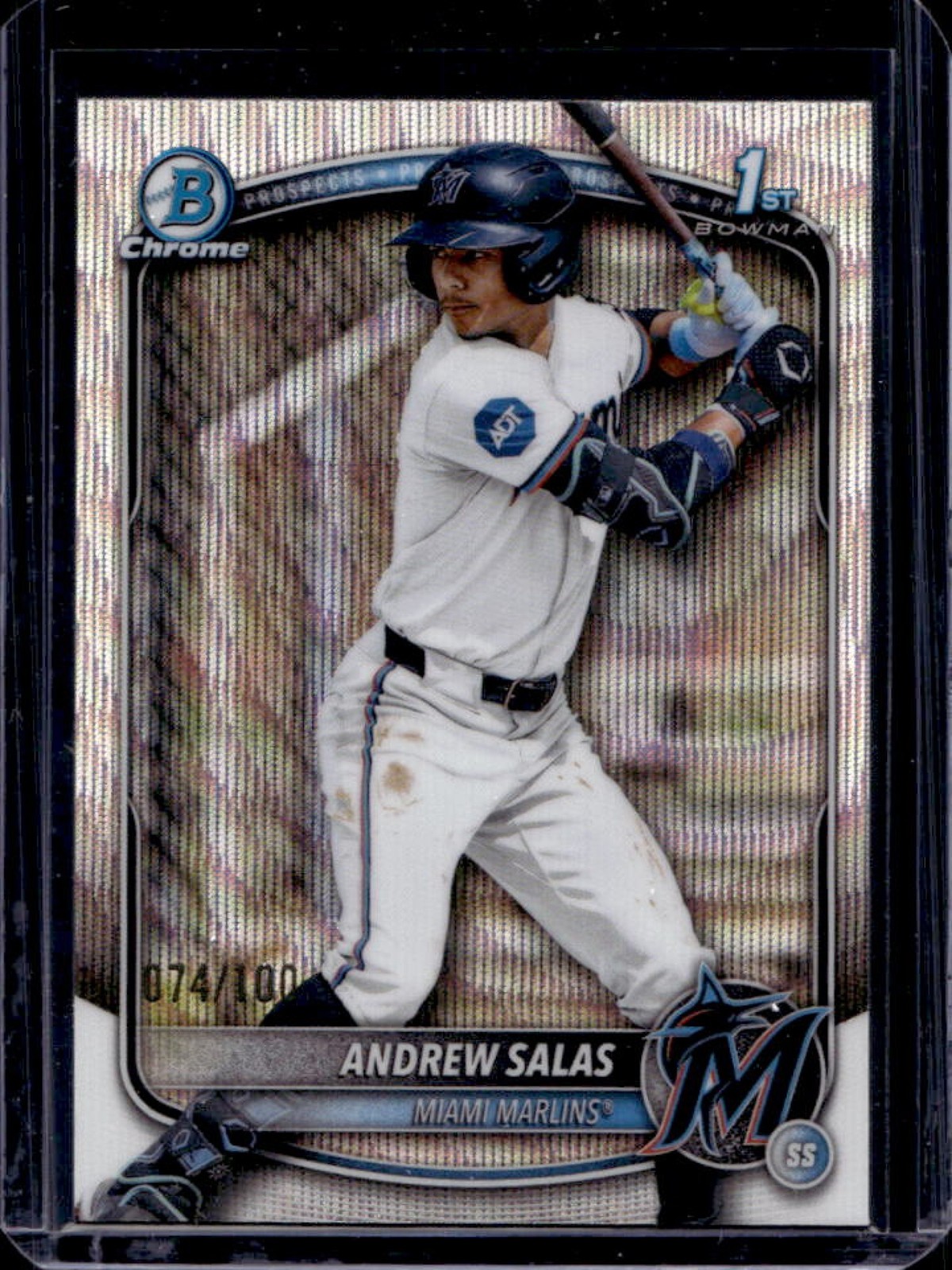 2025 Bowman Chrome Andrew Salas Wave Refractor 1st #74/100 Marlins