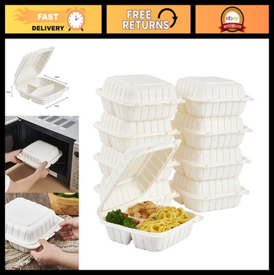 50-Pack Heavy Duty 3-Compartment Clamshell Takeout Containers for Meal Prep, Cat