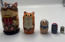 5 Piece Nesting Dolls. Drumming Cat Hand Painted Nesting Dolls.