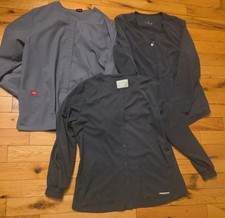 Lot of 3 Scrub Jackets Womens XL Gray Navy Skechers Dickies Careisma