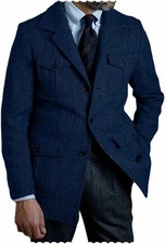 Men Wool Herringbone Tweed Check Vintage Retro Blazer Prom Outwear Jacket Coat