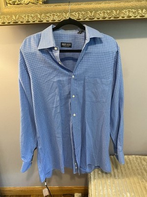Errepi Veste Made in Italy Light Blue Grid Men's Button Down Shirt Size L