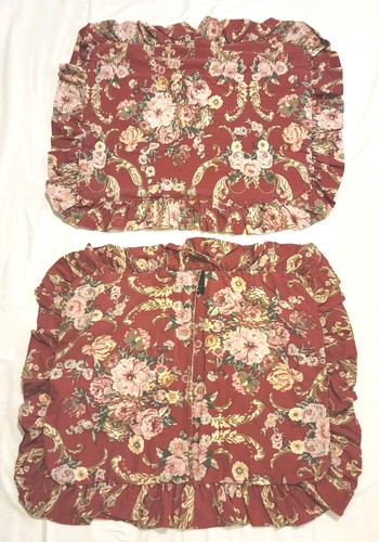 Vintage Ralph Lauren Danielle Marseilles Red Floral Ruffled Queen Pillow Shams