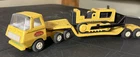Vintage 1970s Tonka Semi-Truck & Trailer with Bulldozer - Yellow, Pressed Steel