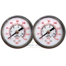2 Pack 160 PSI Pressure Gauge Back Mount 1/8" NPT 1.5" Air, Water, Oil, Gas