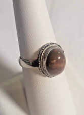 Sterling Silver 925 Brown Gemstone Cabochon Oval Cocktail Ring Womens Size 7