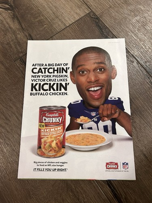 #ad NEW YORK GIANTS Campbells Chunky Soup Photo Ad VICTOR CRUZ 8” x 11” $5.99