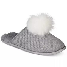 I.N.C. International Concepts. Pom  Pom Knit  Slippers,  Gray, Sz. XL