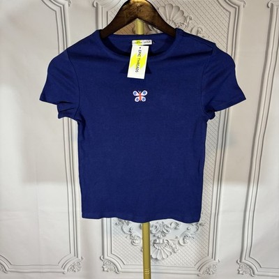 New Epic Threads Girls Shirt Casual XL 14 16 Embroidery Butterfly Navy Blue Rib
