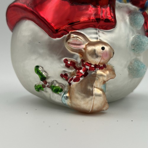 Vintage 7" T Large Hand Blown Mercury Glass Snowman Ornament w/ Basket Gifts - Picture 5 of 11