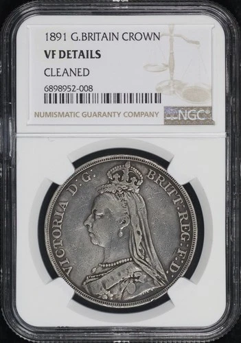 1891 Great Britain Silver Crown KM#765 NGC VF Details Cleaned
