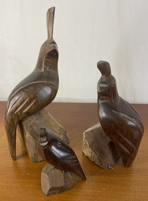 Ironwood Quail 3 Family Wooden Carved Figurines Southwest Decor Heights 8  6  3 