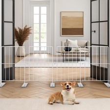 PINPON 17" Metal Freestanding Pet Gate, 4-Panel Expandable Dog Gate Fence 10...