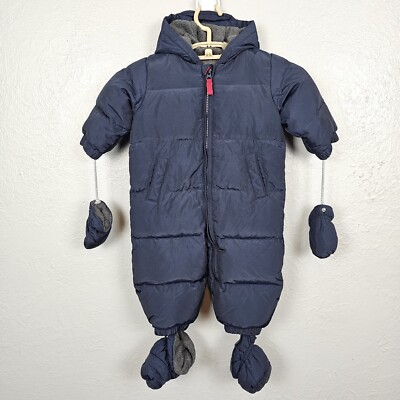 Baby Gap 6-12 Month Goose Down Snowsuit Puffer Blue Fleece