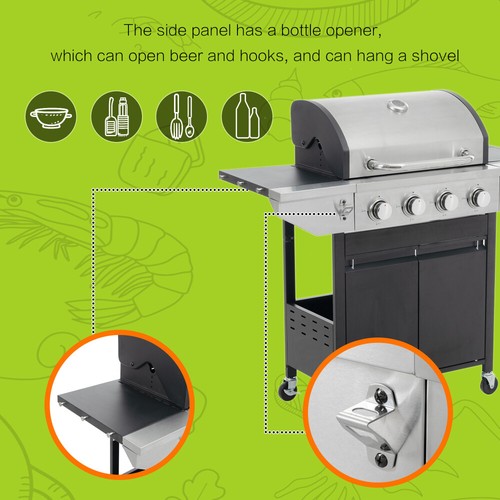 Propane Grill 4 Burner Barbecue Grill Stainless Steel Gas Grill with Side Burner - Picture 5 of 10