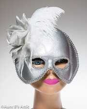 Mardi Gras Mask Silver Half Face Sparkle Plastic Headband Style Mask