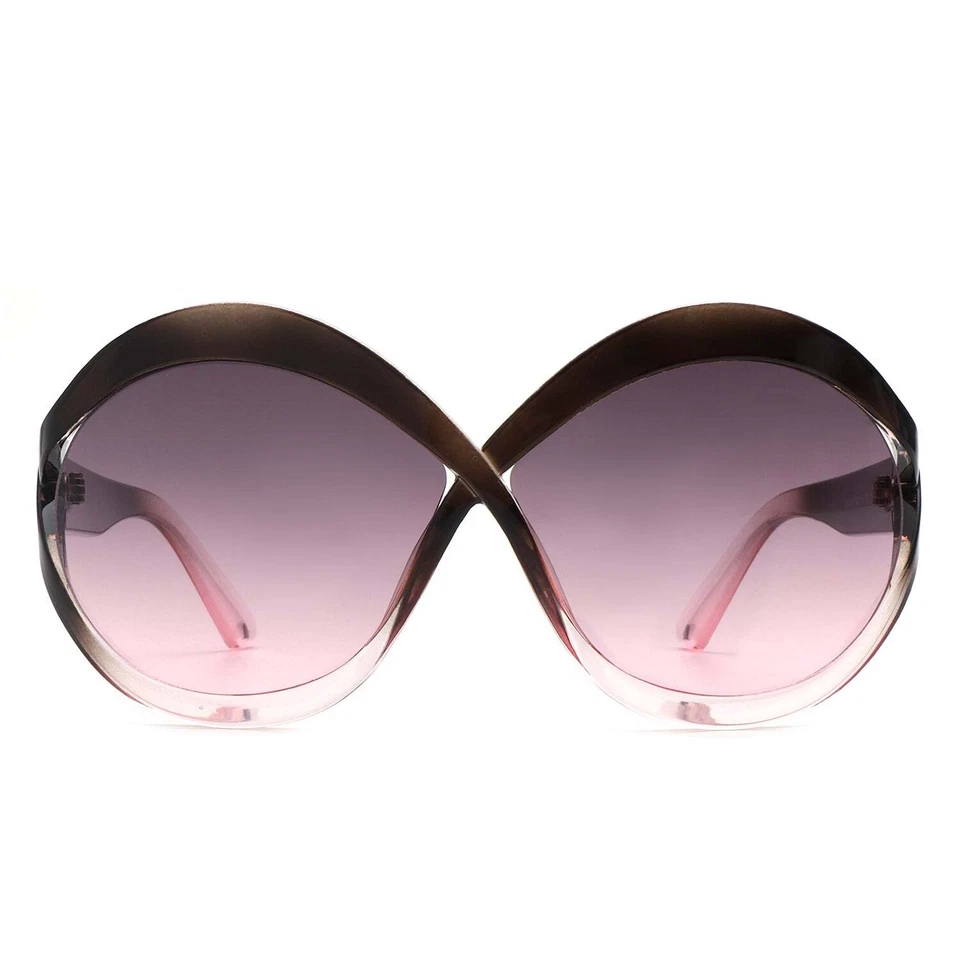 Exaggerated Design Gold Accent Gray & Pink Sunglasses Rounded Frames - Image 3 of 3