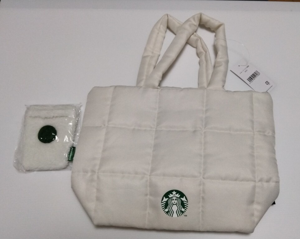 Starbucks Quilted tote bag & Mini Pouch White Happy Bag 2023