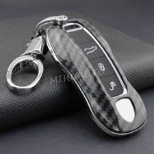 Carbon Fiber Smart Key Fob Cover Case Chain For Porsche Cayenne Panamera Taycan