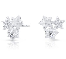 Sterling Silver Cubic Zirconia Triple Star Stud Earrings, 9mm