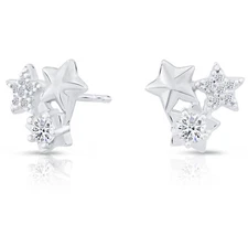 Sterling Silver Cubic Zirconia Triple Star Stud Earrings, 9mm