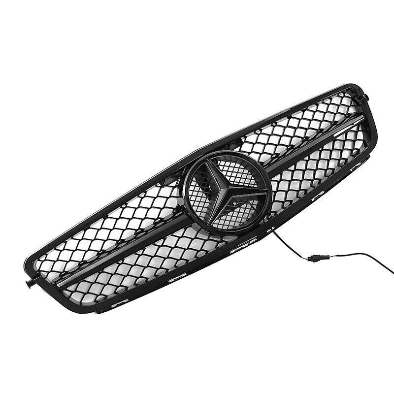 Gloss Black Grille w/Led Star For 2008-2014 Mercedes Benz W204 C-Class C300 C350 - Image 3 of 4