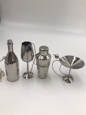Create and Barrel Silver Metal Wine Cup Ornament Glasess 4 Pcs