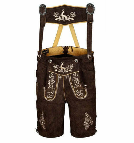 Men's Bavarian Tratchen Lederhosen Pant German Oktoberfest Suede Leather Pants - Picture 1 of 5