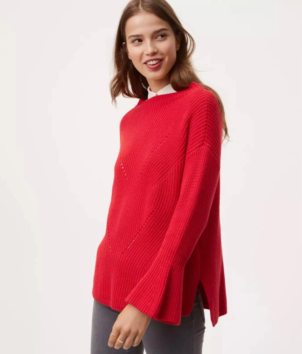 NWOT Ann Taylor LOFT Red Mock Neck Bell Sleeve Pullover Sweater