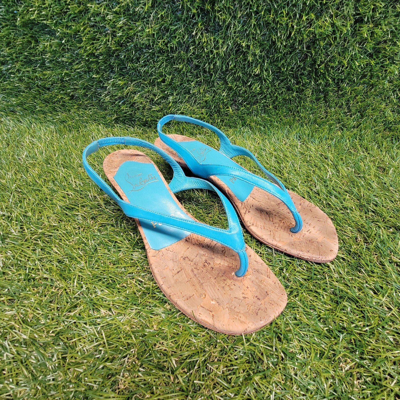 christian louboutin kitten heel slingback thong sand… - Gem