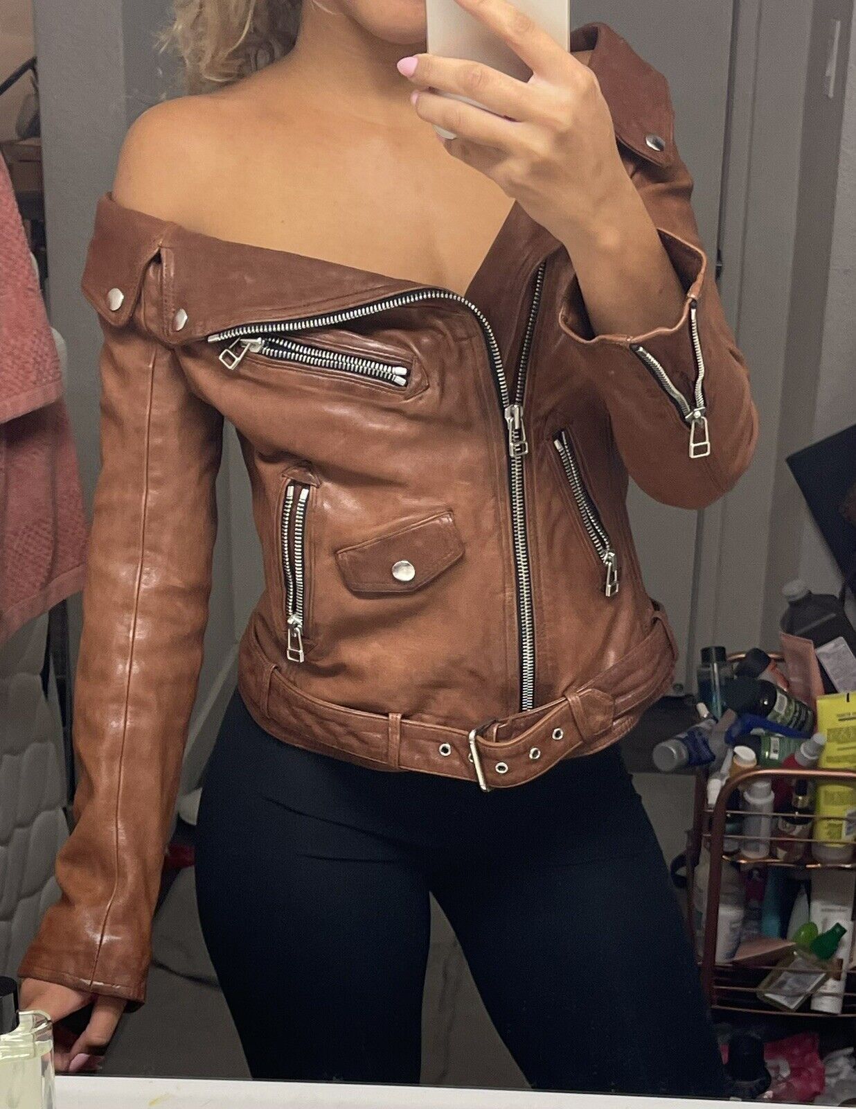 faith connexion leather jacket off shoulder | eBay