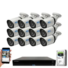 16 Channel NVR 12 5MP H.265+ PoE IP Microphone AI Bullet Security Camera System