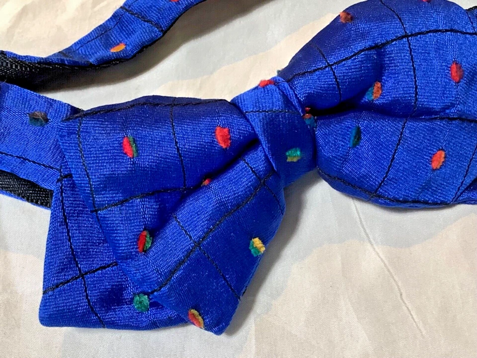 Pajarita vintage años 80 graduación formal boda azul real punto retro punk satinado Kramer Foto 3 de 4