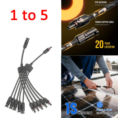 1 Pairs Solar Connectors Y Branch Parallel Adapter Cable 1 to 5 for Solar Panel