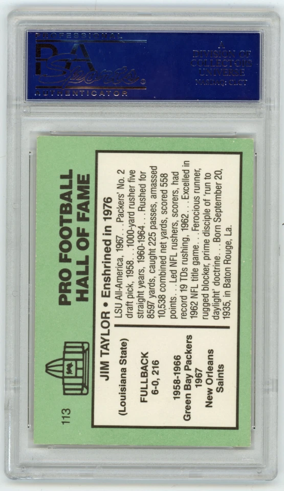 1985 PACKERS Jim Taylor signed card Football Immortals #113 PSA DNA AUTO Slab - Image 2 of 2