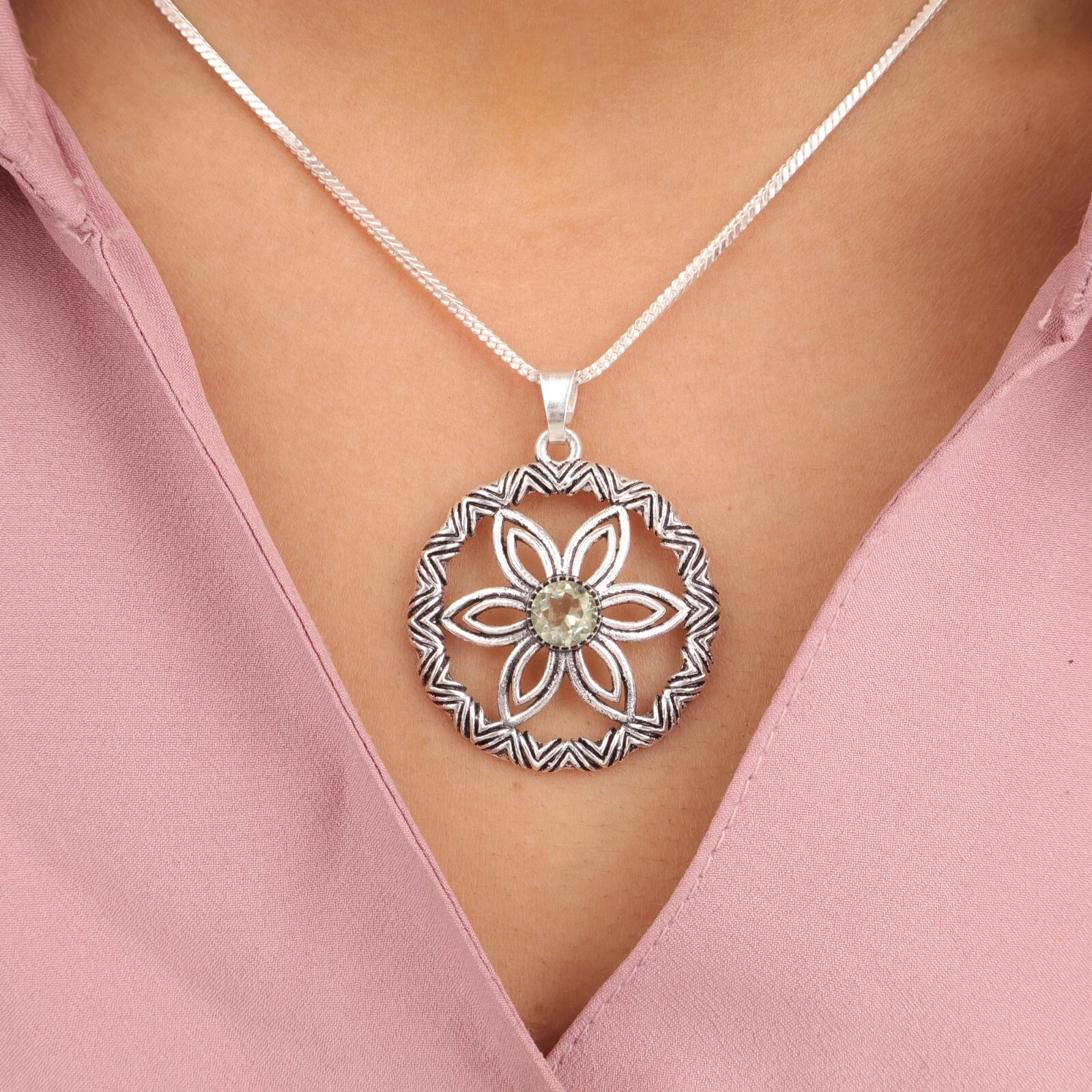 VETEMENTS Ciondolo artigianale in argento sterling 925 pietra preziosa ametista verde naturale 1 48"