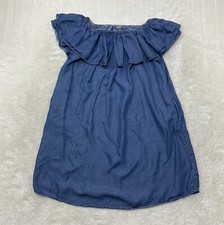 Falls Creek Womens Size S Off The Shoulder Blue Chambray Denim Mini Dress