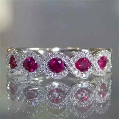 2Ct Round Lab-Created Pink Ruby Women's Wedding Ring 14K White Gold Plated