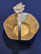 Heavy Vintage Brass Basket With Floral Hinged Handle