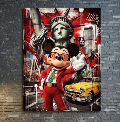 XL LEINWAND BILD ER BIS 160x120x5 MICKY-MAUS NEW-YORK FREIHEITSSTATUE DISNEY ART
